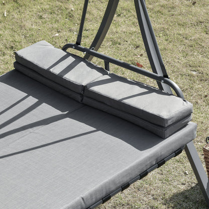 Outsunny gray swing chair bed with padded seat and stacked square pillows