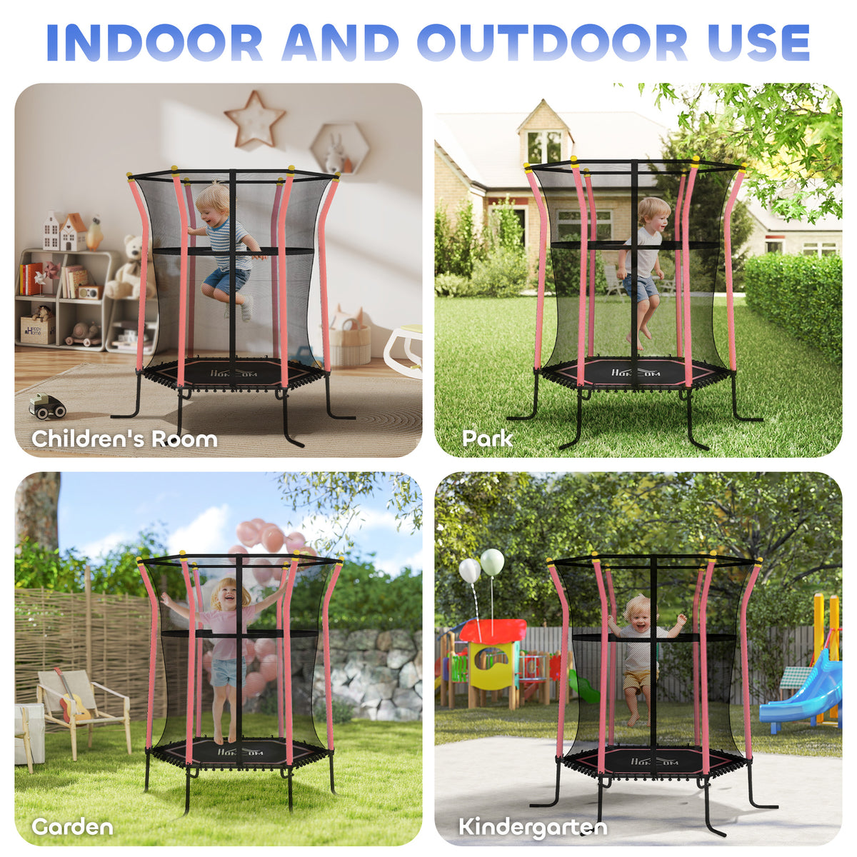 HOMCOM Kids Trampoline Mini Bouncer with Enclosure Safety Net For Ages 3-10 Years - Red