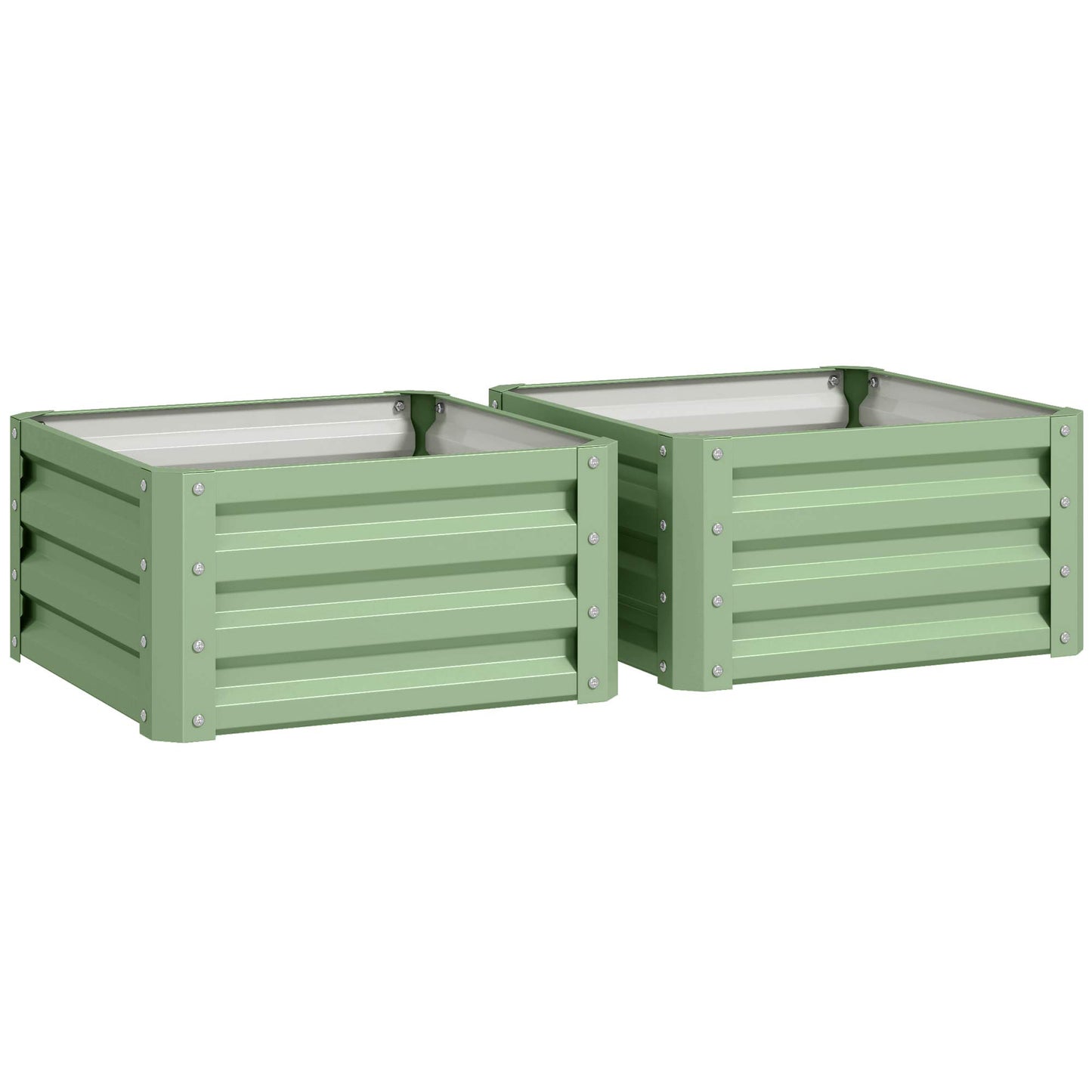 Photo of Outsunny Set of Two 60 x 60cm Steel Planter Boxes - Light Green in Green colour on a white background