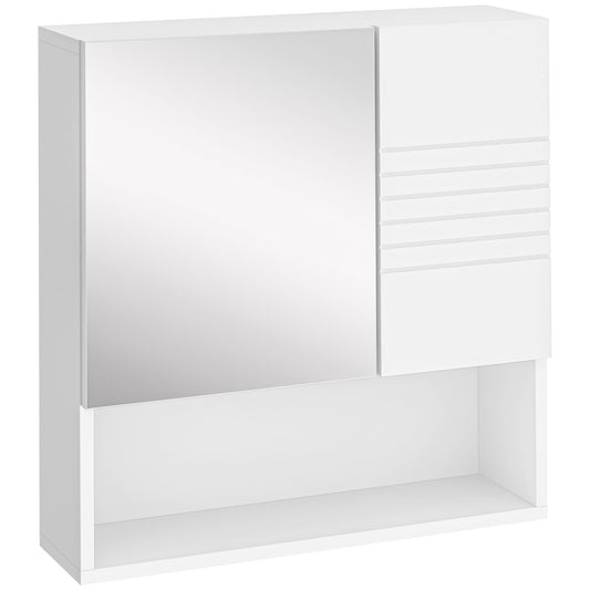 Photo of kleankin Bathroom Mirror Cabinet Wall-Mounted Storage w/ Double Door Adjustable Shelf - White in White colour on a white background