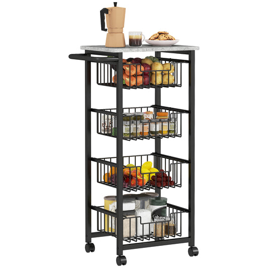 Photo of HOMCOM Four Basket Mobile Kitchen Island, with Brakes - Grey/Black in Grey/Black colour on a white background