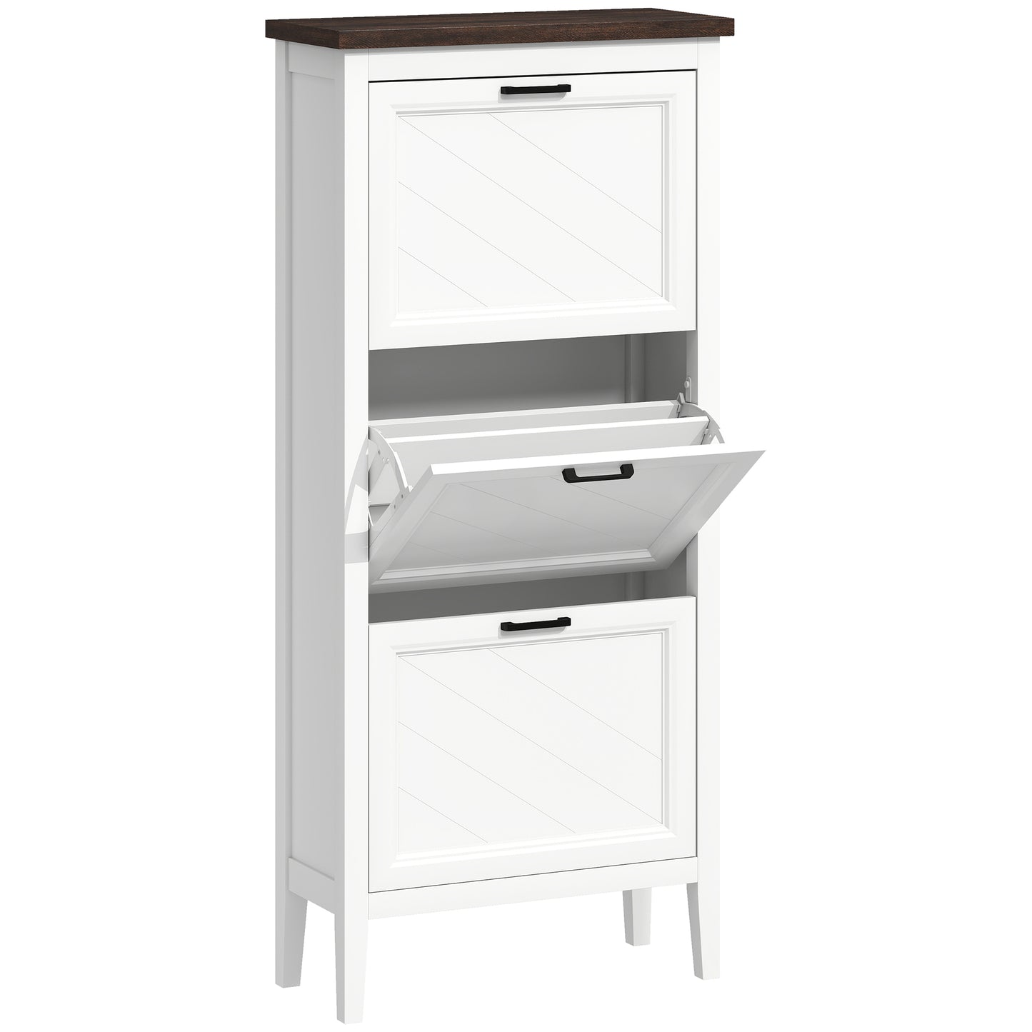 Photo of HOMCOM Shoe Cabinet with 3 Flip Drawers, Farmhouse Narrow Shoe Storage Cabinet with Adjustable Shelves, White in White colour on a white background