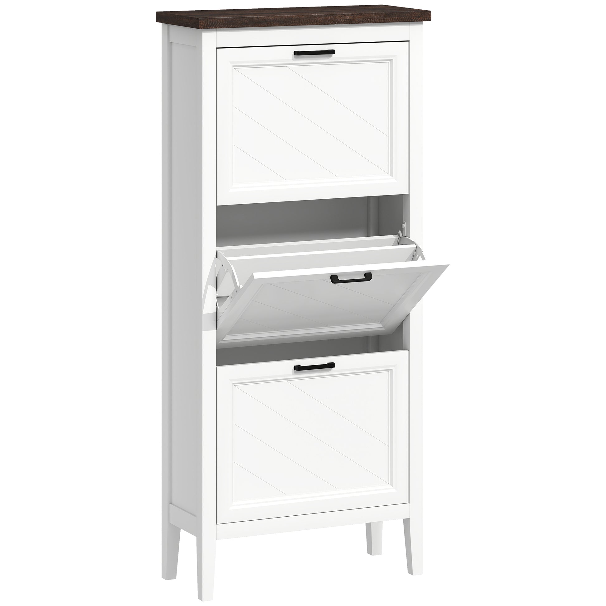 Photo of HOMCOM Shoe Cabinet with 3 Flip Drawers, Farmhouse Narrow Shoe Storage Cabinet with Adjustable Shelves, White in White colour on a white background