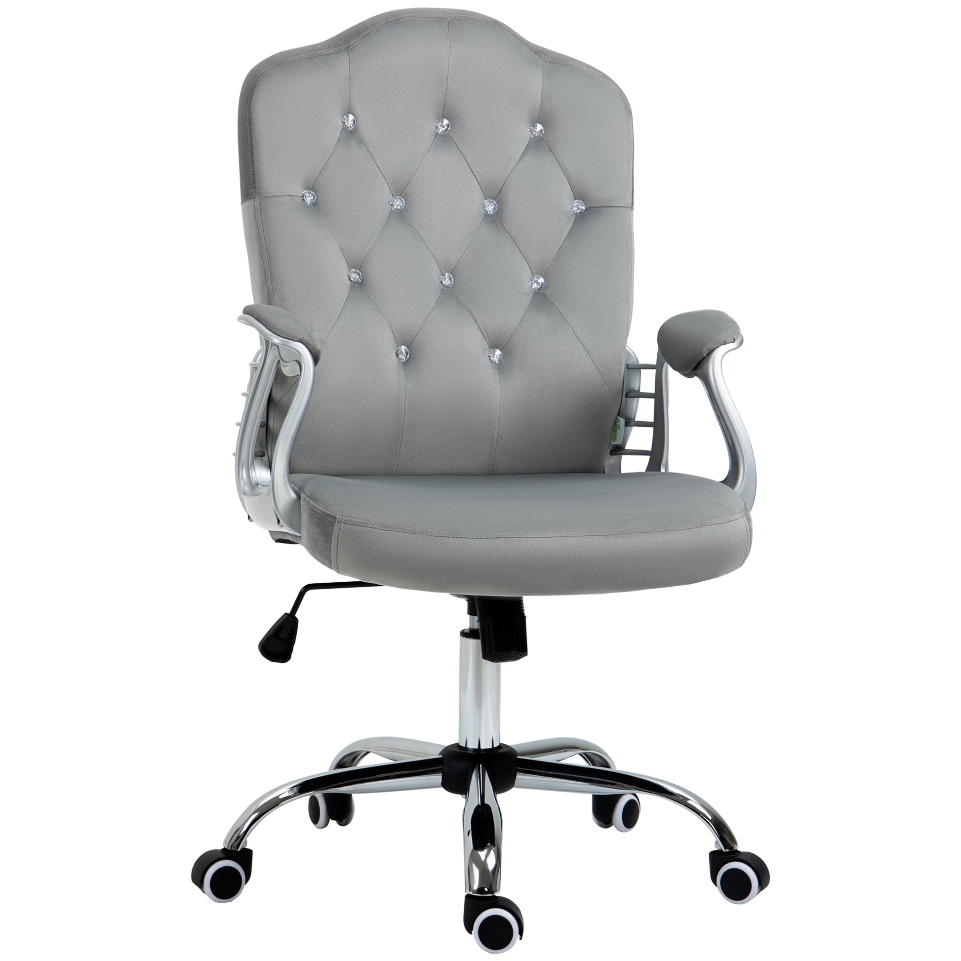 Photo of Vinsetto Velvet-Feel Work Chair, with Diamante Back - Grey in Grey colour on a white background