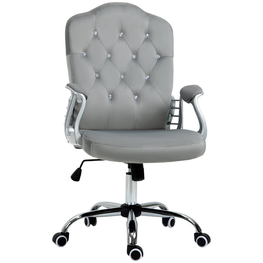 Photo of Vinsetto Velvet-Feel Work Chair, with Diamante Back - Grey in Grey colour on a white background