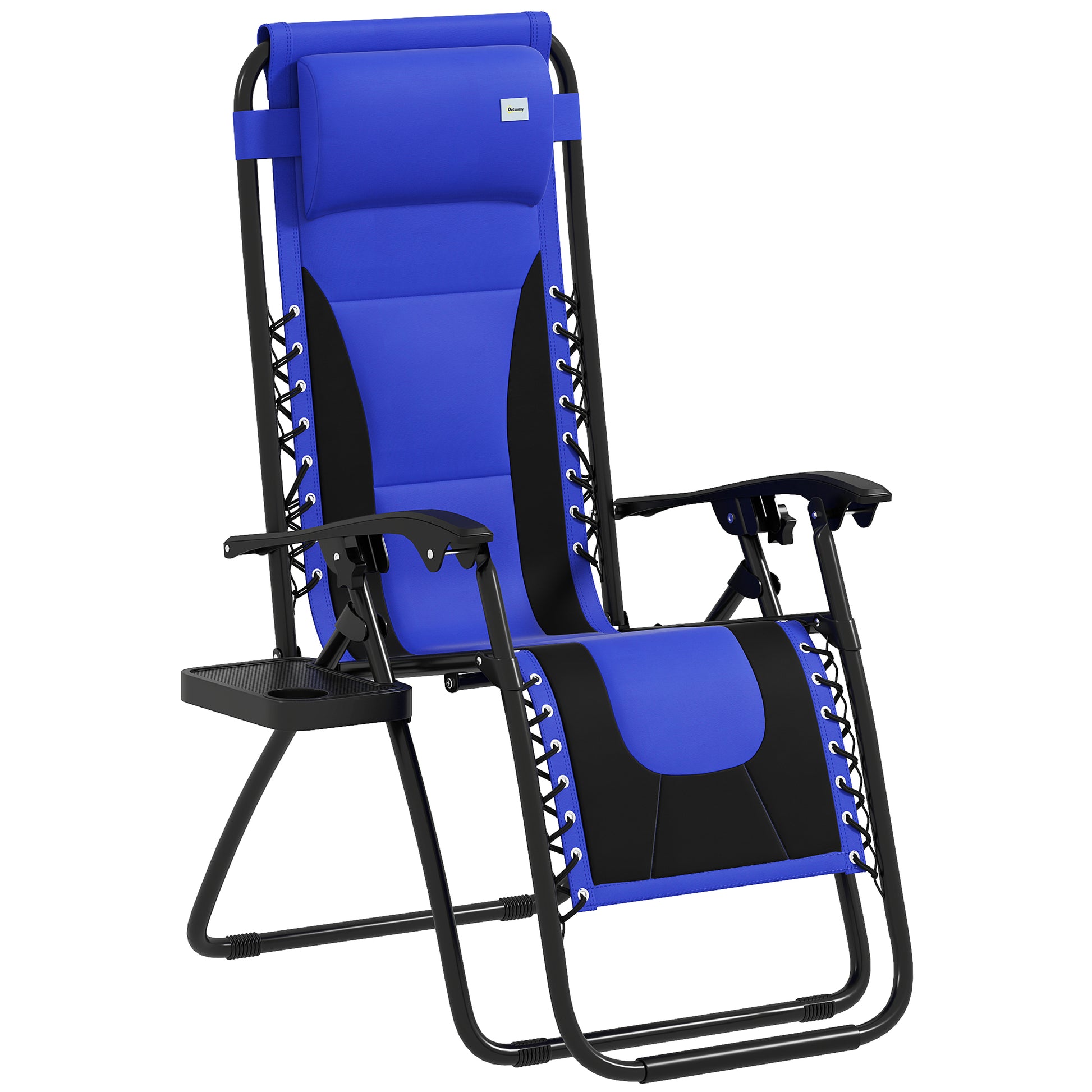 Photo of Outsunny Zero Gravity Lounger Chair, Folding Reclining Patio Chair with Padded Seat, Cup Holder, Soft Cushion and Headrest for Poolside, Camping, Blue in Blue colour on a white background