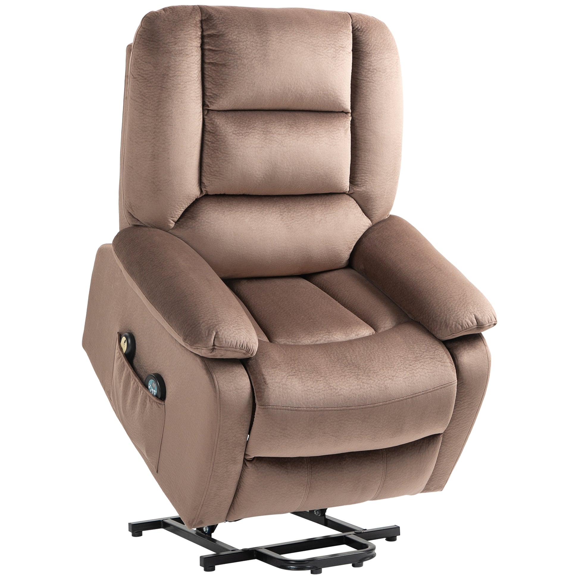 Photo of HOMCOM Velvet-Feel Electric Lift-and-Recline Massage Armchair, with Remote - Brown in Brown colour on a white background