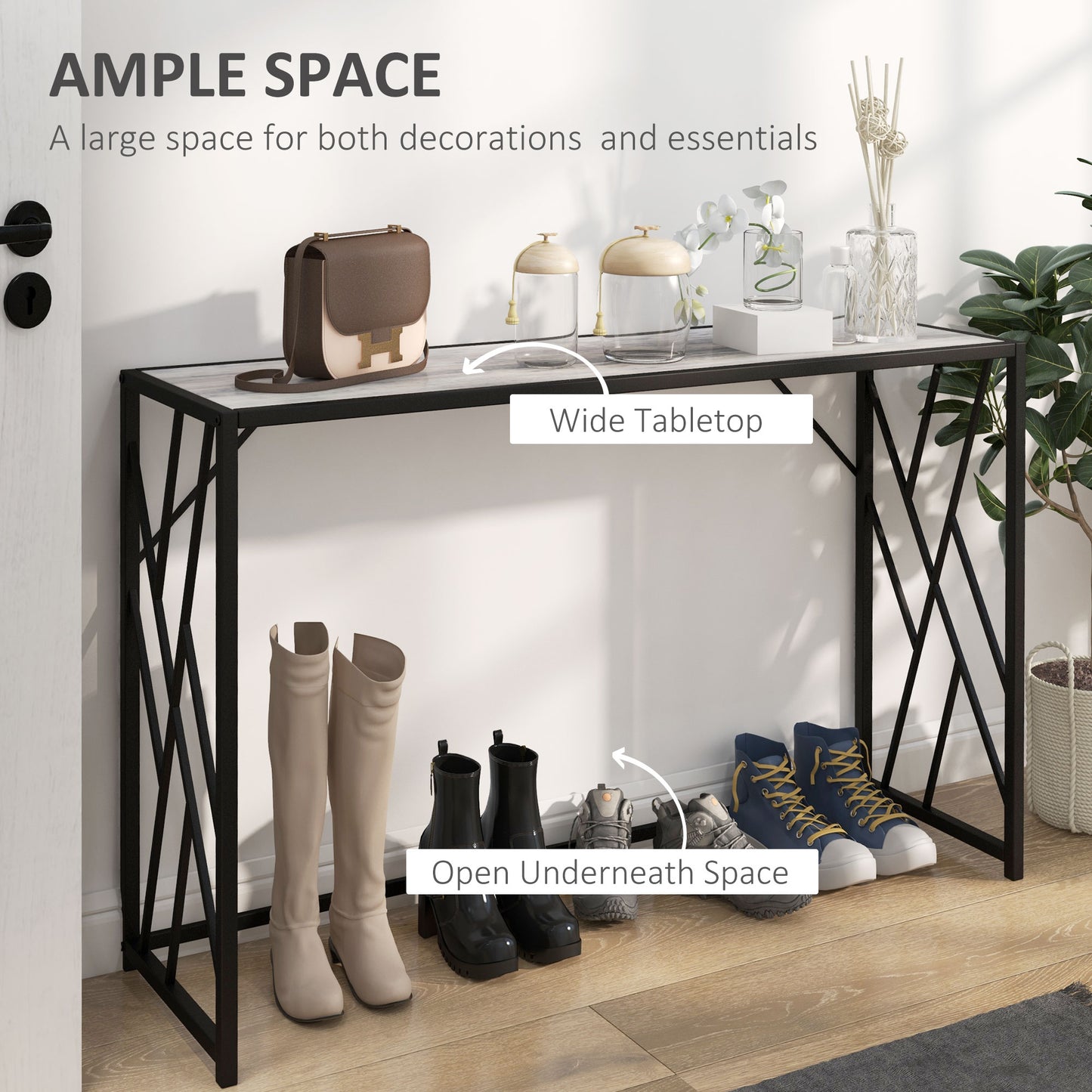 HOMCOM Console Table, Industrial Sofa Table with Metal Frame for Living Room, Hallway, 120 cm, Grey