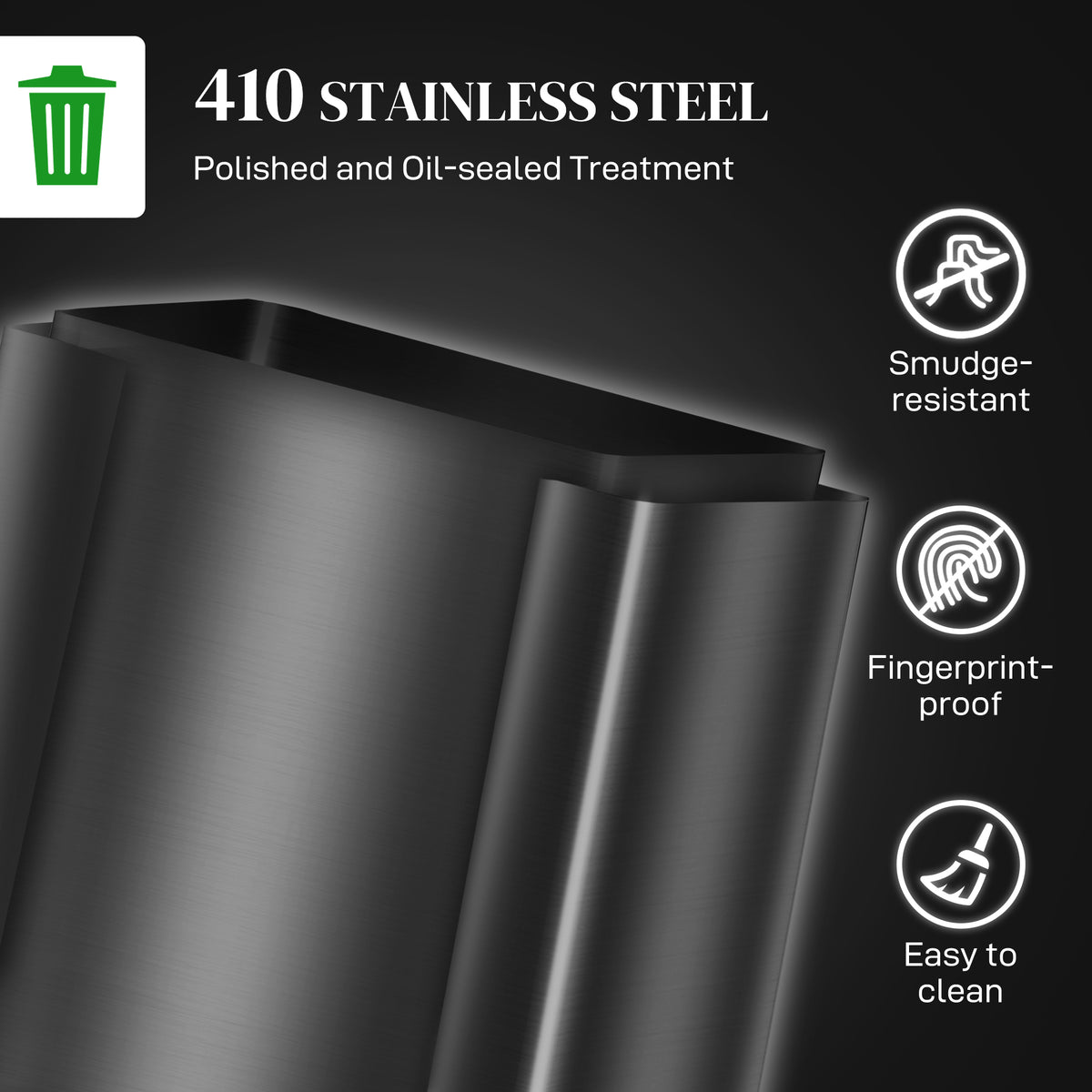 Close-up of brushed stainless steel bin surface