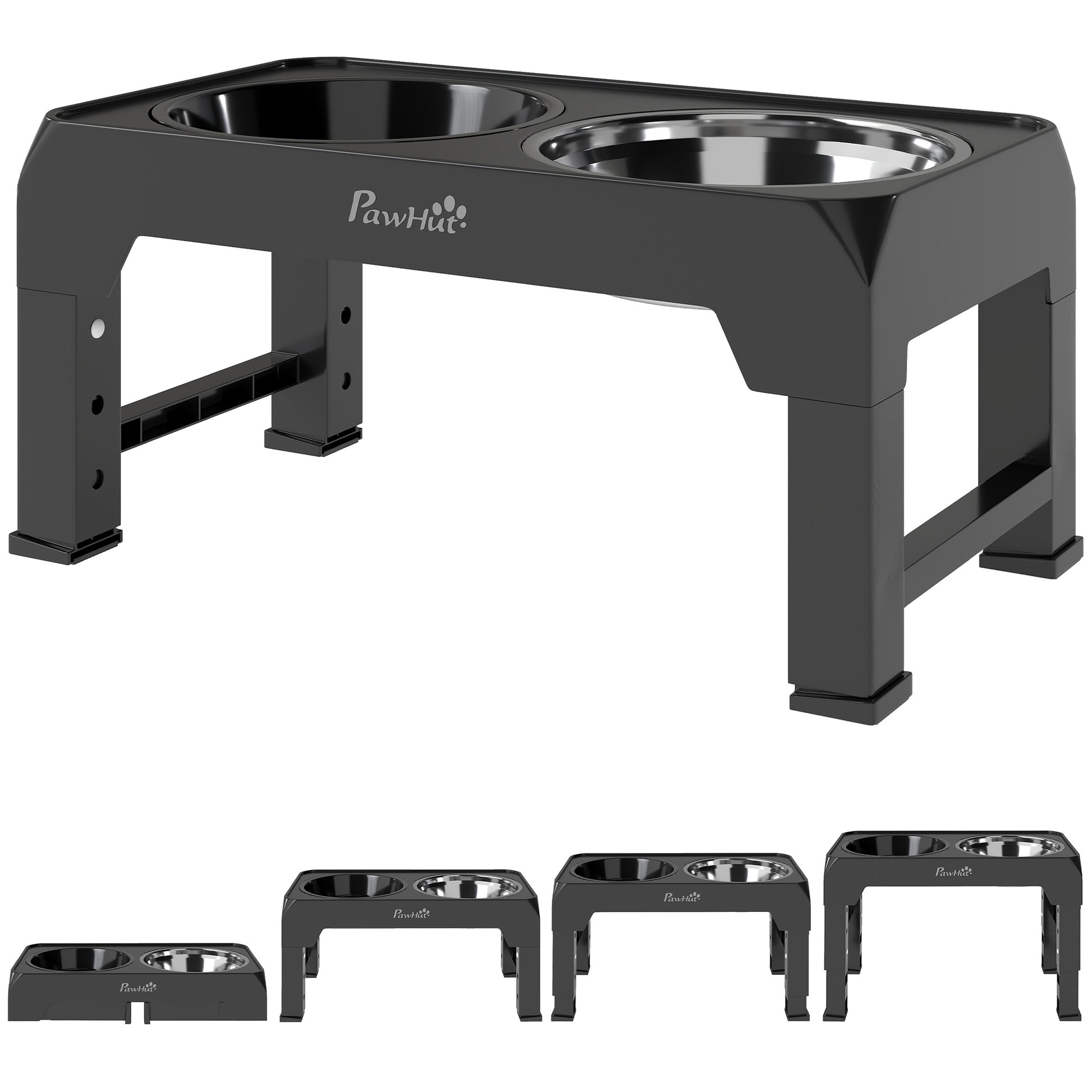 Photo of PawHut Raised Dog Bowl, Foldable Elevated Dog bowls with Slow Feeder, 4 Adjustable Heights, for Small Medium Large Breeds in Breeds colour on a white background