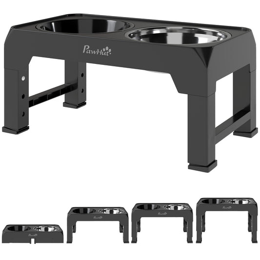 Photo of PawHut Raised Dog Bowl, Foldable Elevated Dog bowls with Slow Feeder, 4 Adjustable Heights, for Small Medium Large Breeds in Breeds colour on a white background