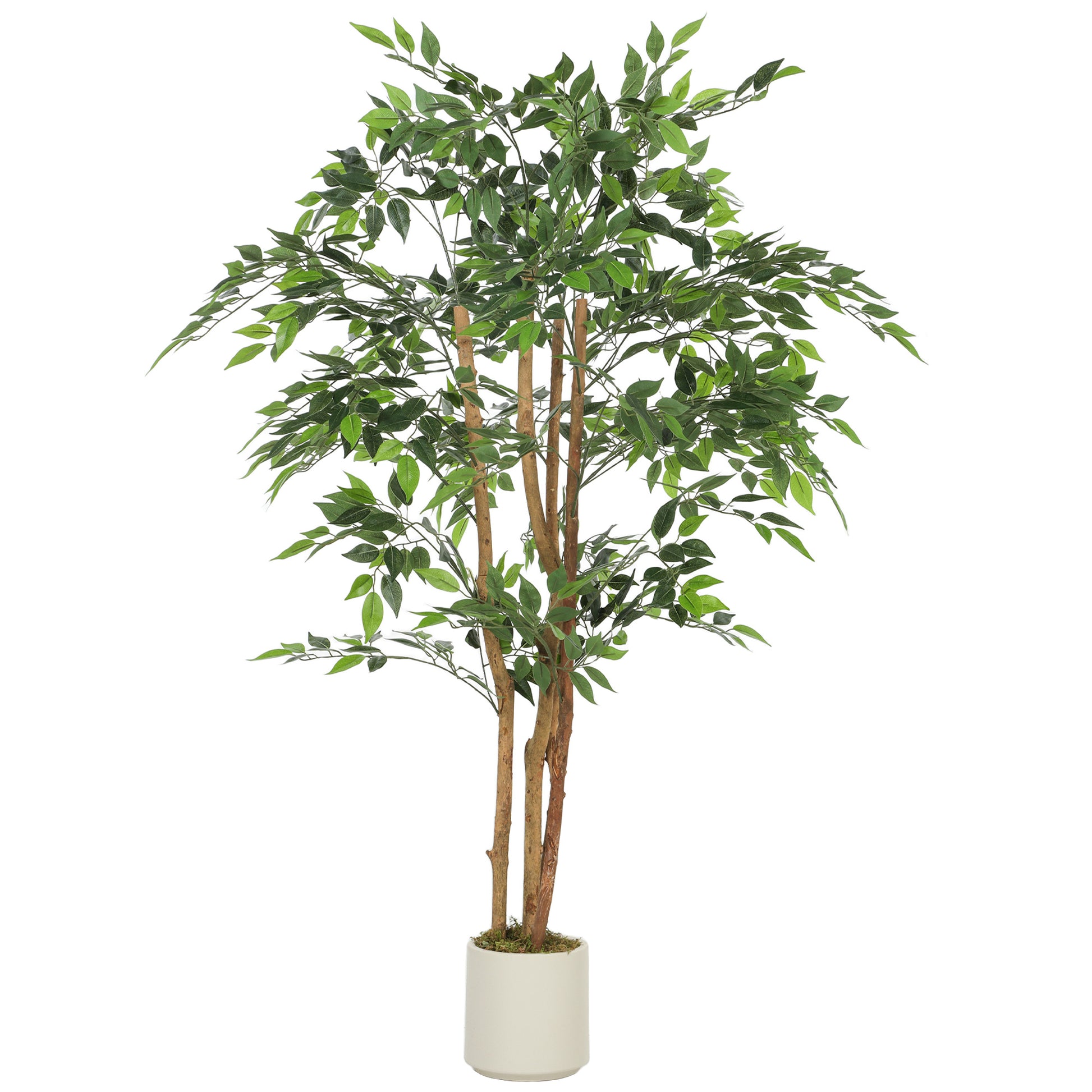 Photo of HOMCOM 150cm Artificial Ficus Tree, Fake Potted Tree with Solid Wood Trunk and Pot for Indoor, Green in Green colour on a white background