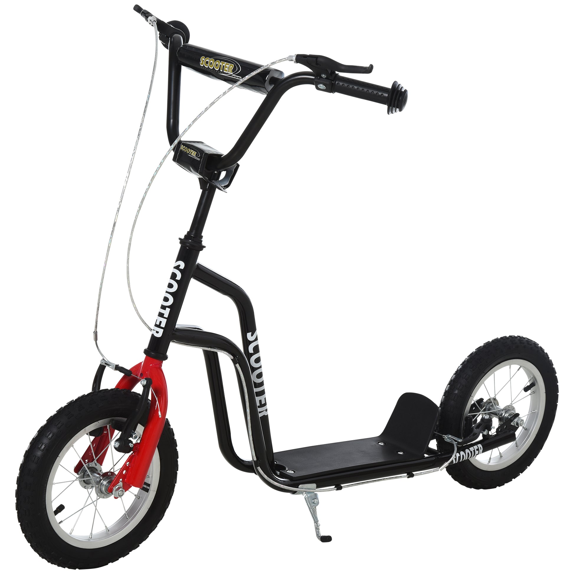Photo of HOMCOM Teen Kick Scooter with Adjustable Handlebar, Inflatable Wheels, Two Brakes, Black in Black colour on a white background