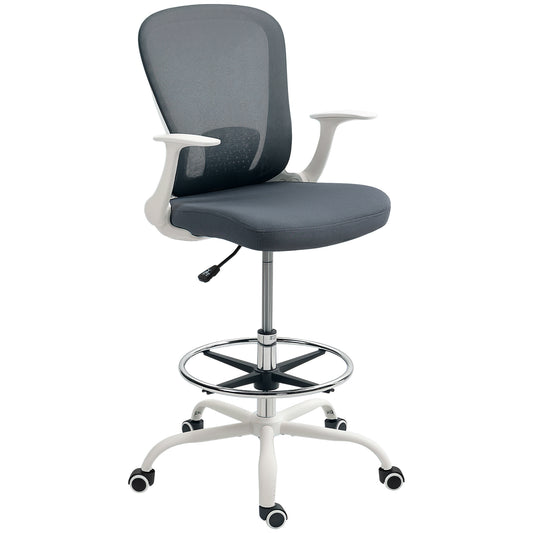 Photo of HOMCOM 99-119 cm Draughtsman Chair, with Adjustable Footrest - Grey in Grey colour on a white background