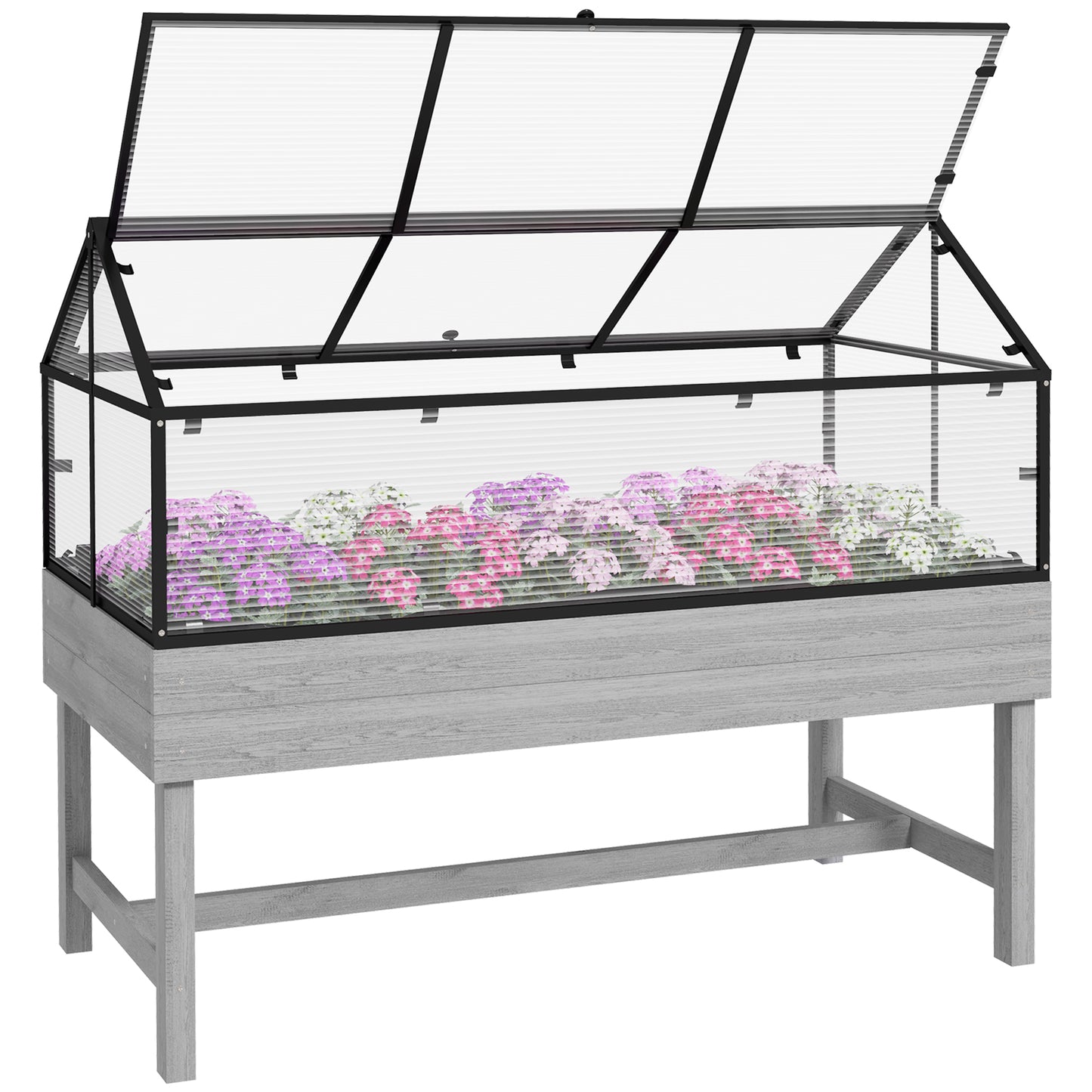 Photo of Outsunny 60 x 120cm Raised Garden Bed with Wooden Base - Grey in Grey colour on a white background
