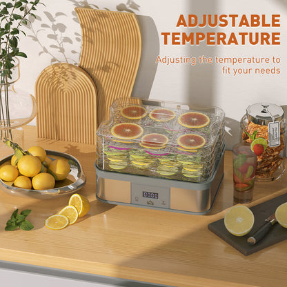 HOMCOM food dehydrator with sliced citrus in clear trays and adjustable temperature controls
