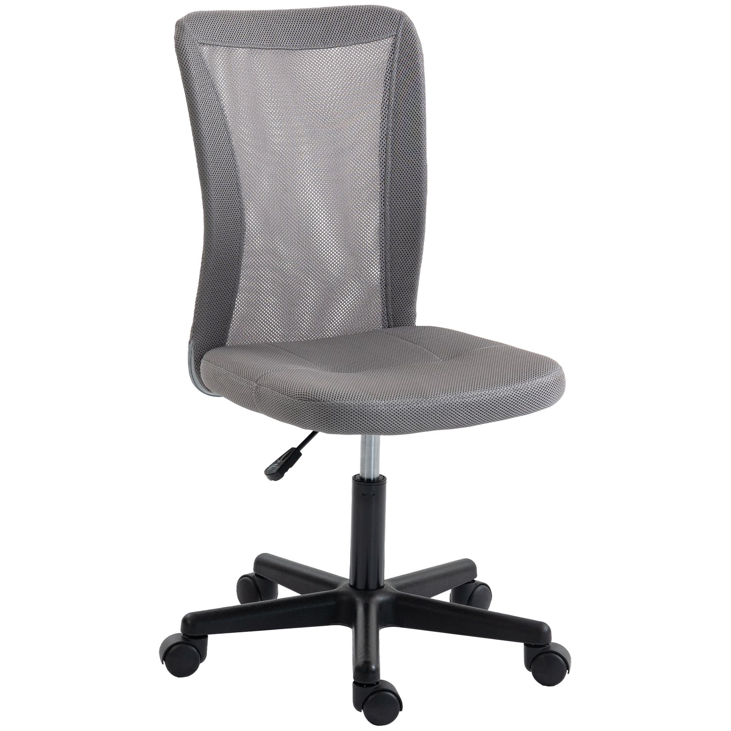 Photo of Vinsetto Computer Desk Chair, Mesh Office Chair with Adjustable Height and Swivel Wheels, Armless Study Chair, Grey in Grey colour on a white background