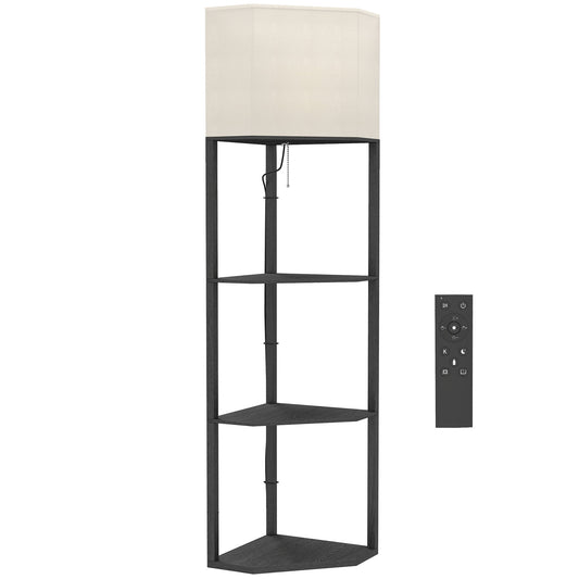 Photo of HOMCOM Corner Floor Lamp with Shelves and Lights, Modern Dimmable Standing Lamp with 3000K/4000K/6000K Colour Temperature in Temperature colour on a white background