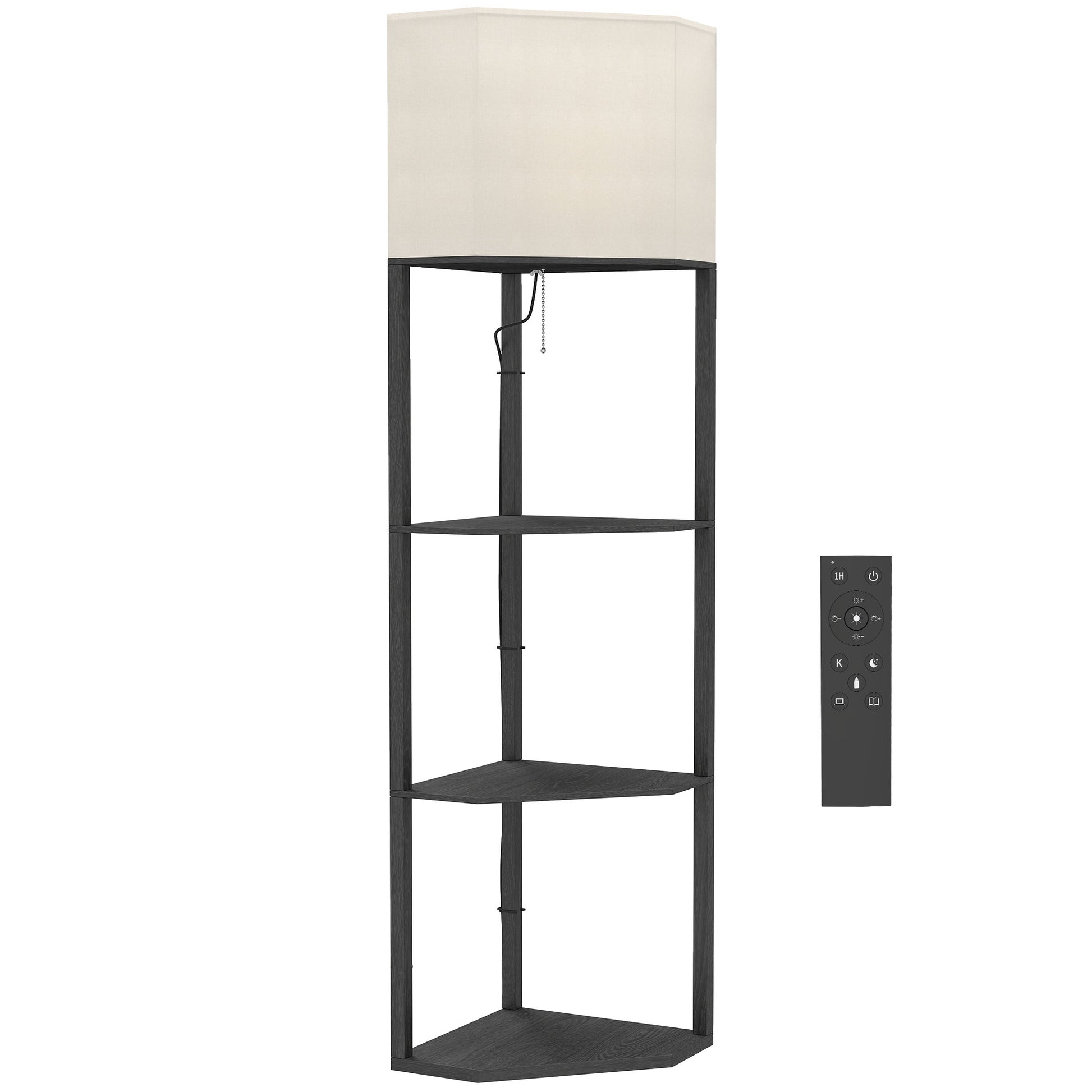 Photo of HOMCOM Corner Floor Lamp with Shelves and Lights, Modern Dimmable Standing Lamp with 3000K/4000K/6000K Colour Temperature in Temperature colour on a white background