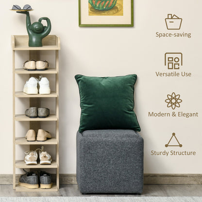 Oak 7-tier shoe rack with open shelves and raised top edge