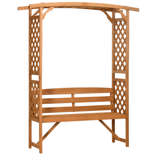 Photo of Outsunny Garden Bench, Wooden Garden Arbour with Seat for Vines/Climbing Plants, Brown in Brown colour on a white background
