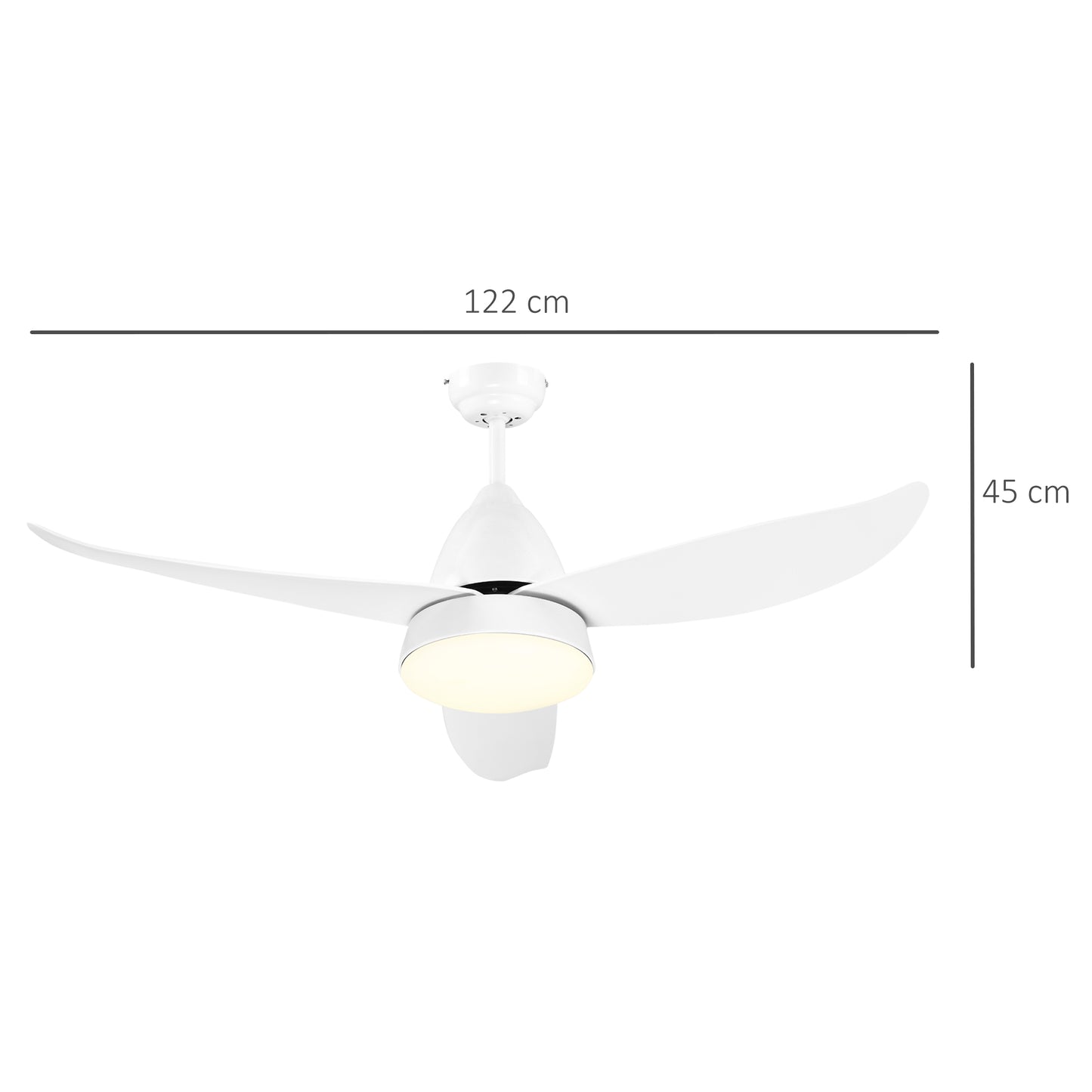 HOMCOM Modern Ceiling Fan with Light, 48-Inch White Small Fans for Bedroom Indoor, Reversible Flush Mount Low Profile Ceiling Light with Remote Control, 3 Blades, 6 Speeds, Timer