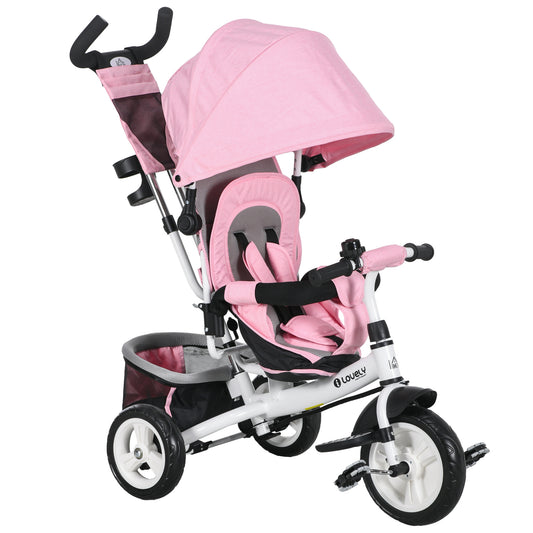 Photo of HOMCOM 6 in 1 Kids Trike with Parent Handle, Canopy, 5-point Seat Belt, Storage, Footrest, Brake, for 1-5 Years, Pink in Pink colour on a white background