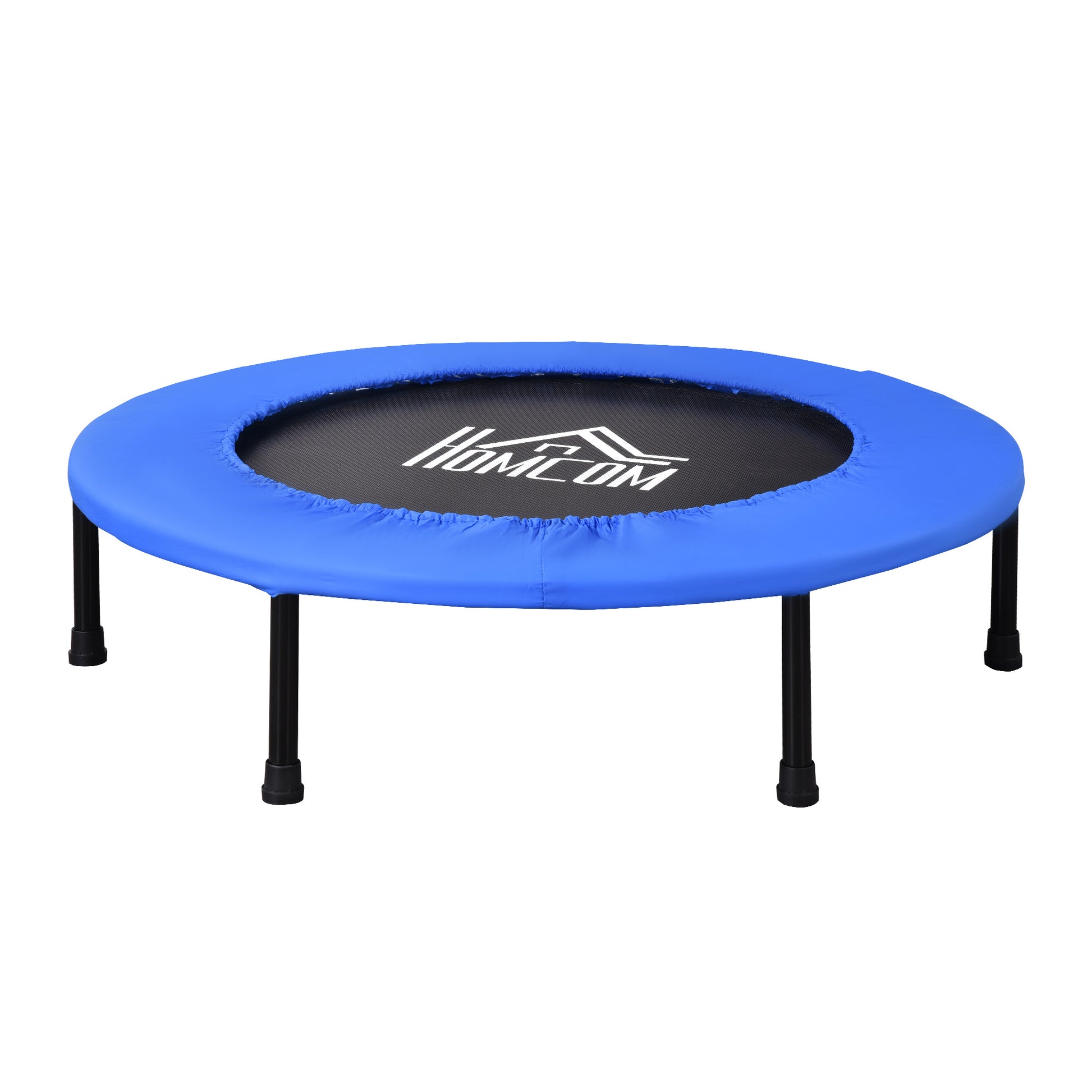 Photo of HOMCOM 36" Mini Fitness Trampoline Home Gym Yoga Exercise Rebounder Indoor Outdoor Jumper with Safety Pad, Support Up to 100 KG, Blue and Black in Black colour on a white background