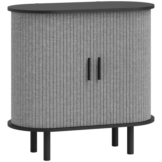 Photo of HOMCOM Tambour Sideboard with Fluted Sliding Doors, Modern Kitchen Cupboard with Storage Shelves and Wooden Legs, Grey in Grey colour on a white background