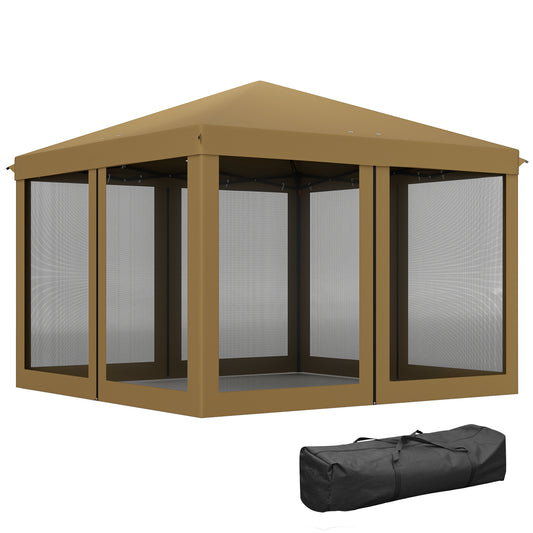 Photo of Outsunny 3 x 3 m Pop Up Gazebo, 420D Garden Tent Canopy with Removable Mesh Sidewall Netting, Carry Bag for Garden Patio Outdoor, Khaki in Khaki colour on a white background