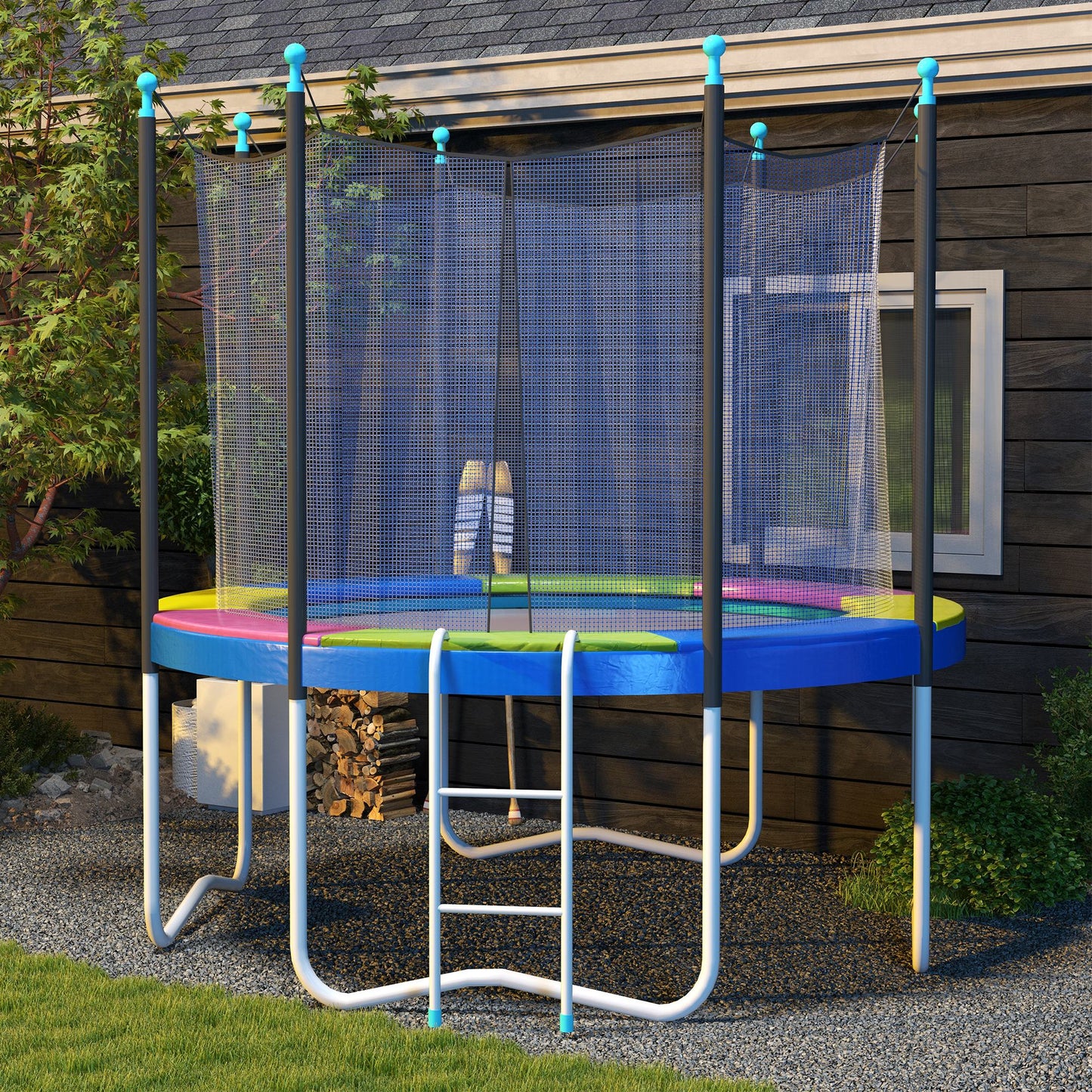 SPORTNOW 8FT Trampoline Spring Cover, Plastic Trampoline Pad Replacement with Elastic Cord, Waterproof, UV Resistant and Tear-Resistant, Multi-Colored