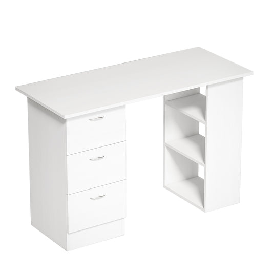 Photo of HOMCOM Computer Desk with Drawers, Home Office Desk, Writing Table, PC Workstation with 3 Storage Shelves for Working, Study, 120 x 49 x 72 cm, White in White colour on a white background