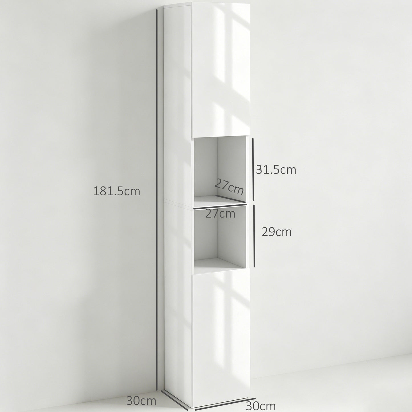 kleankin Freestanding Bathroom Cabinet, High Gloss Storage Cabinet with Doors and Adjustable Shelves, 30 x 30 x 181.5 cm, White
