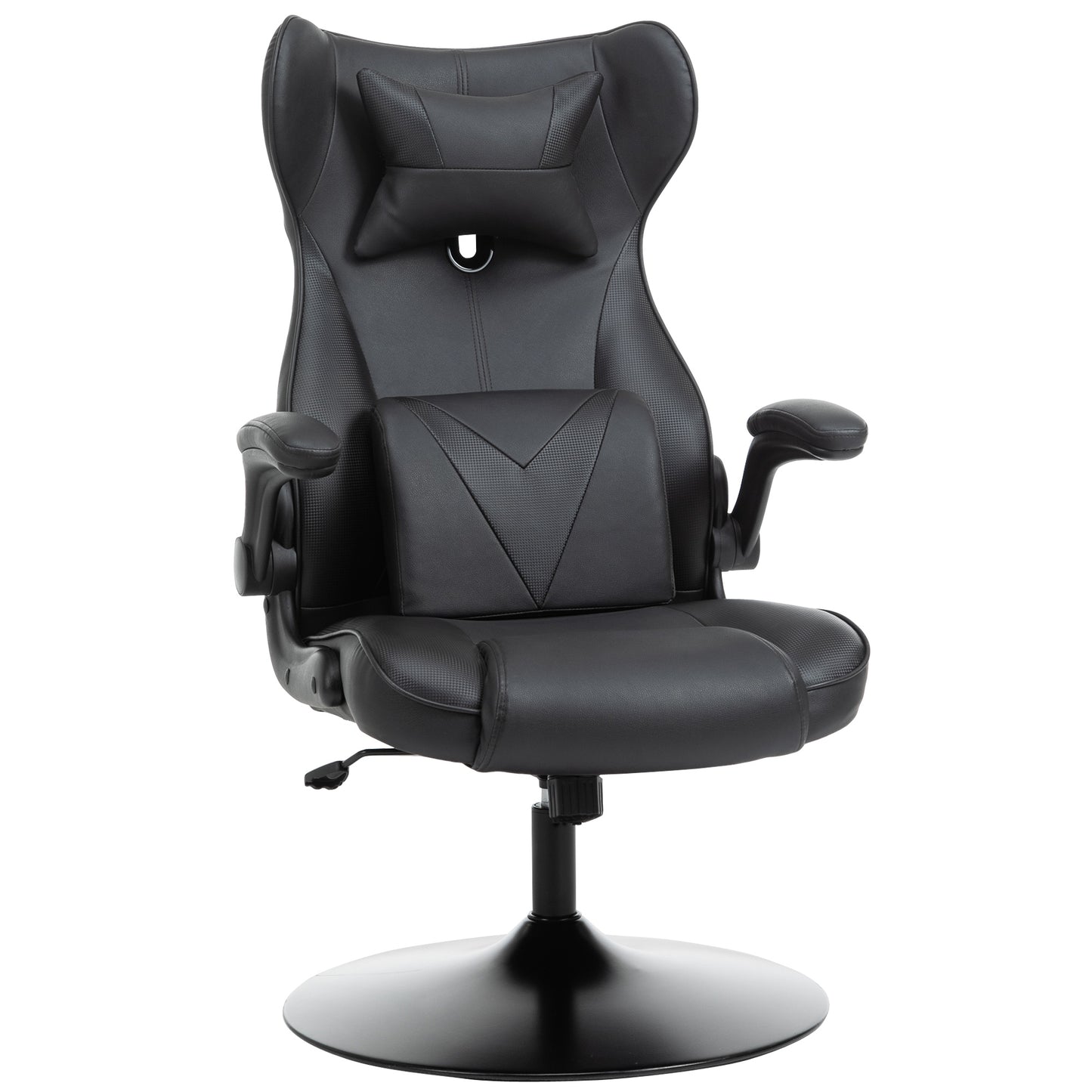 Photo of Vinsetto Video Game Chair with Lumbar Support, Racing Style Home Office Chair, Computer Chair with Swivel Base, Flip-up Armrest and Headrest, Black in Black colour on a white background