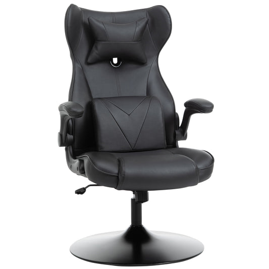 Photo of Vinsetto Video Game Chair with Lumbar Support, Racing Style Home Office Chair, Computer Chair with Swivel Base, Flip-up Armrest and Headrest, Black in Black colour on a white background