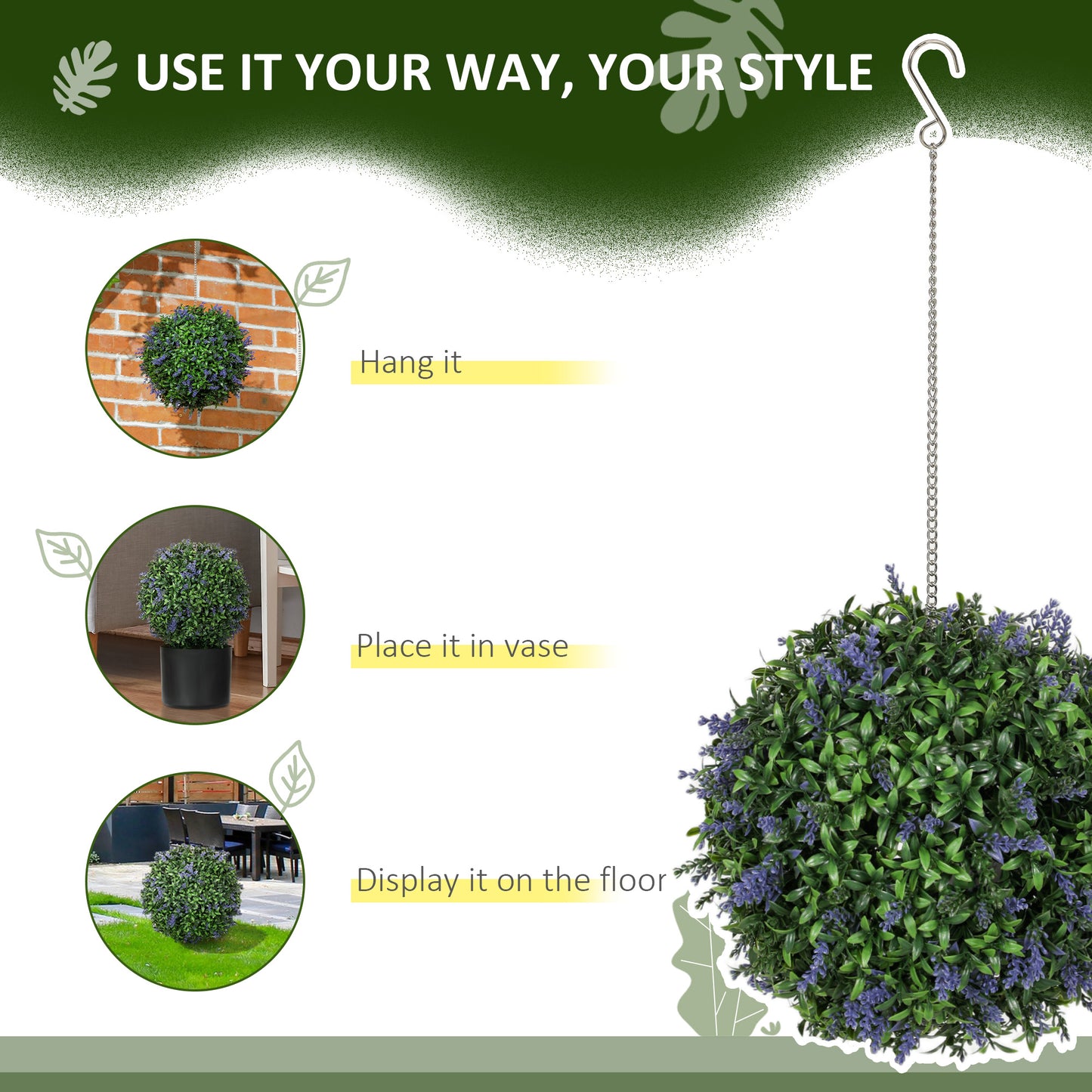HOMCOM Set of 2 Artificial Plant Topiary Balls, UV-protected Fake Decorative Plants, Purple