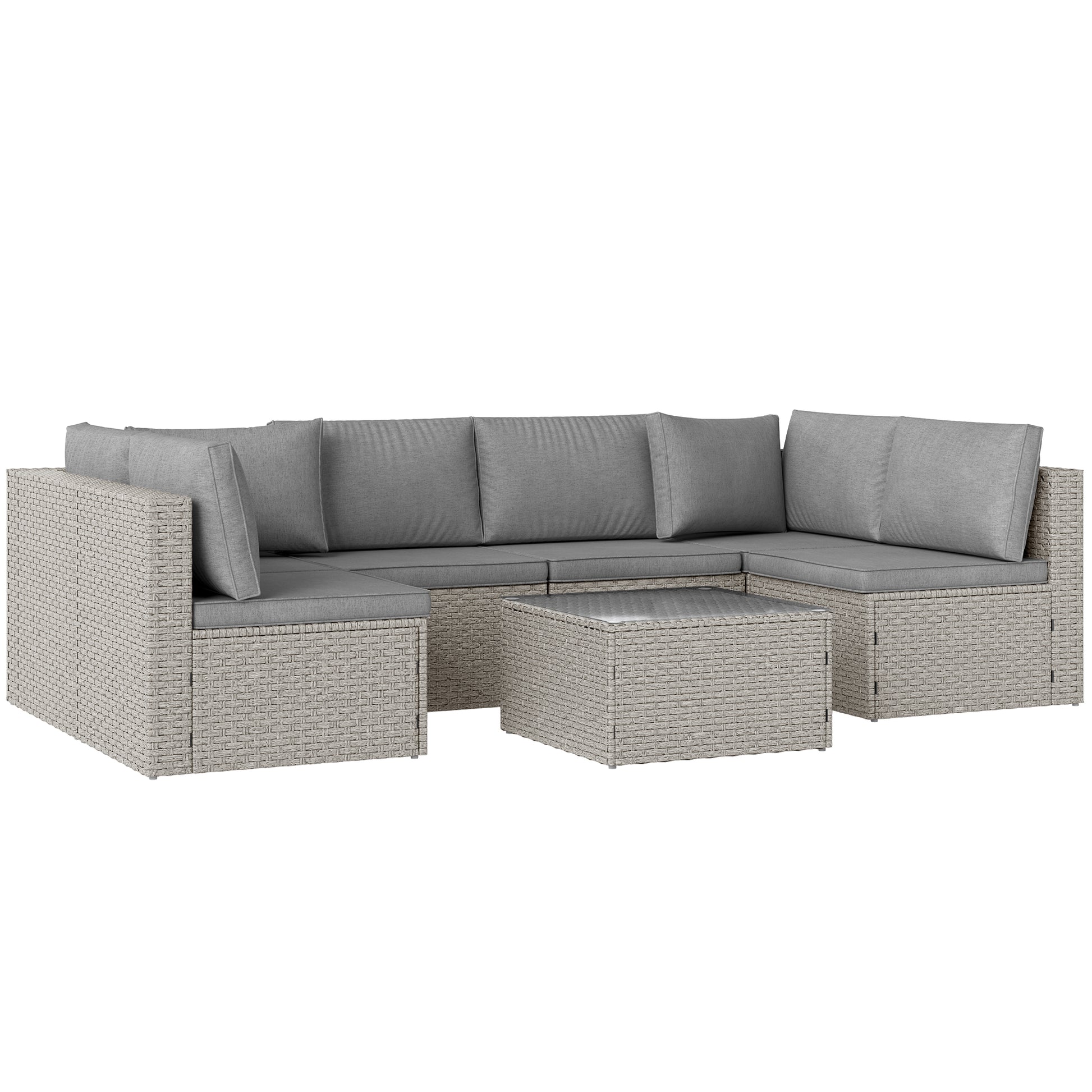 Photo of Outsunny Seven-Piece Modular Rattan Set - Grey in Grey colour on a white background