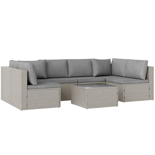 Photo of Outsunny Seven-Piece Modular Rattan Set - Grey in Grey colour on a white background