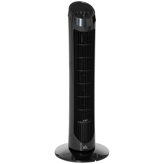 Photo of HOMCOM Tower Fan for Bedroom, 30 inch, 6 m/s Powerful Velocity, Standing Floor Fan with 70° Oscillating and 3 Speeds for Home Office Indoor, Black in Black colour on a white background