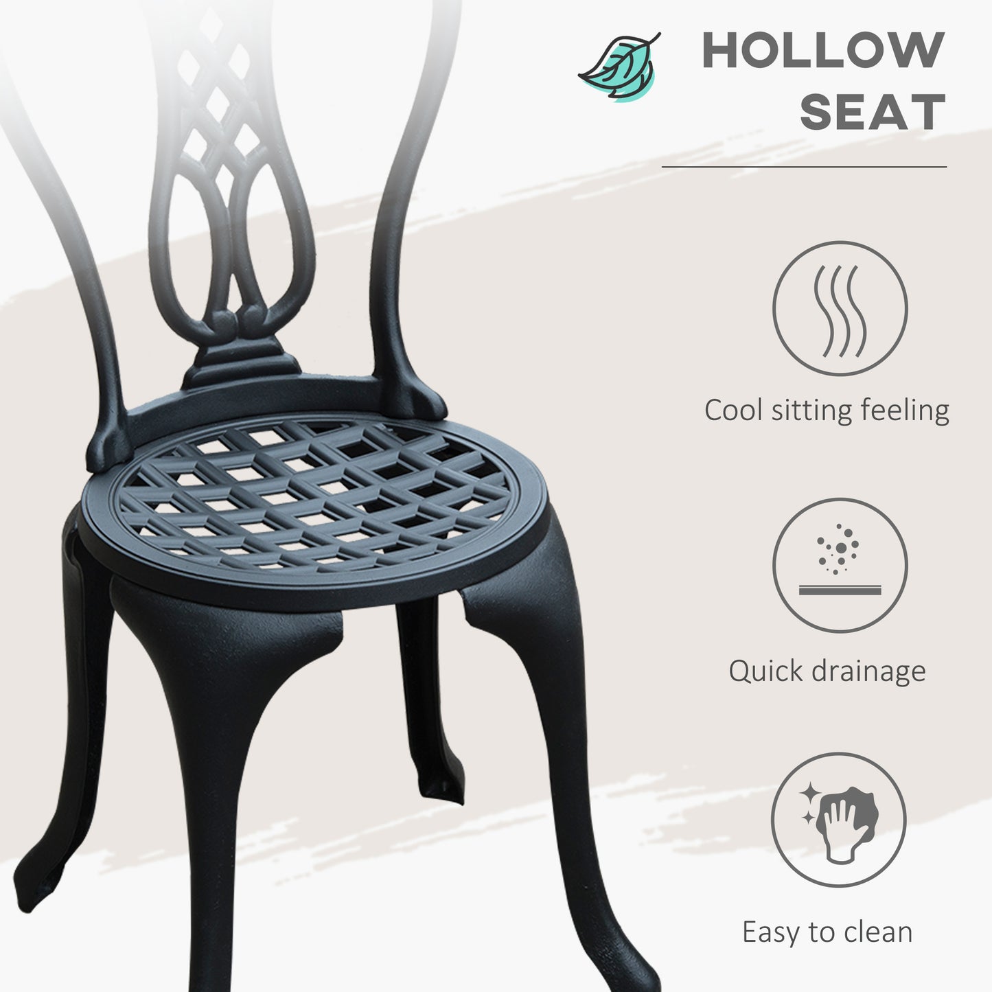 Outsunny 3 Piece Small Patio Furnture Cast Aluminium Bistro Set Garden Outdoor Table and Chairs Shabby Chic Style