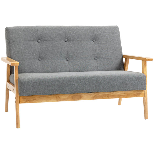 Photo of HOMCOM 2 Seater Sofa Modern Linen Fabric Upholstery Tufted Couch with Rubberwood Legs for Living Room and Kitchen, Dark Grey in Grey colour on a white background