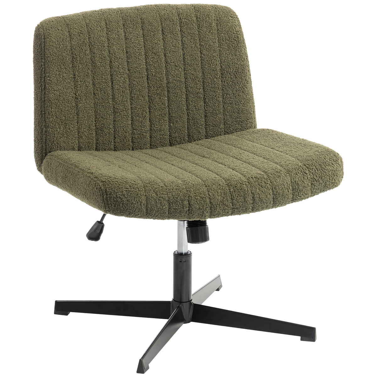Photo of HOMCOM Teddy Fleece Criss Cross Legged Desk Chair, Armless Office Chair No Wheels, Green in Green colour on a white background