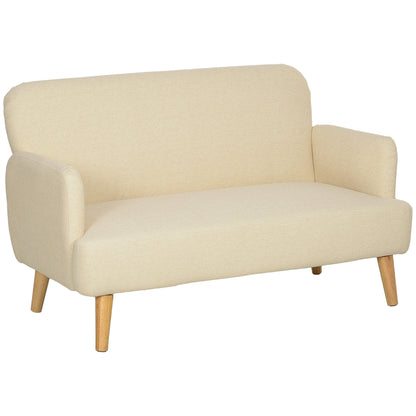 HOMCOM cream two-seat sofa with textured fabric upholstery and tapered wood legs
