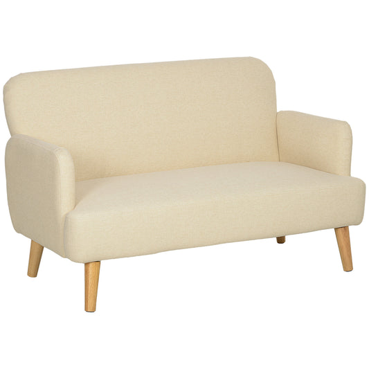 Photo of HOMCOM Velvet Feel Fabric 2 Seater Sofa, Small Sofa Loveseat with 21cm Thick Padding and Wood Legs, Cream White in White colour on a white background
