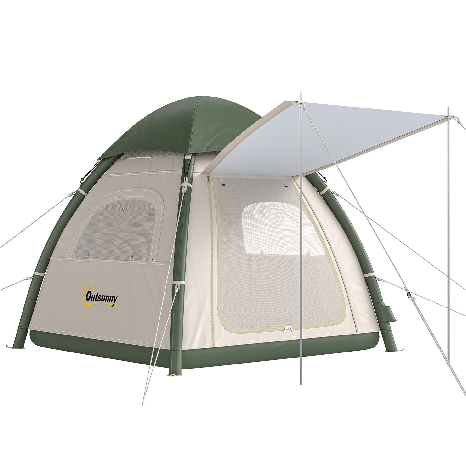 Photo of Outsunny Inflatable Camping Tent with Rainfly, 3 Man Air Tent 3000mm Waterproof Blow Up Tents, Beige in Beige colour on a white background