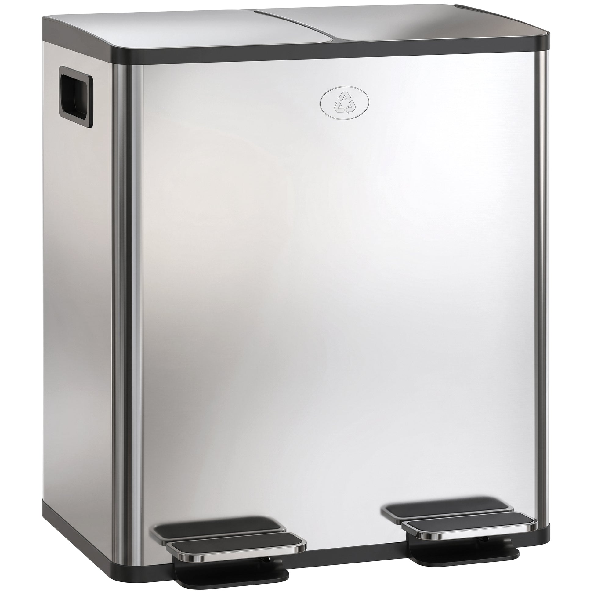 Photo of HOMCOM 40L Dual Compartment Stainless Steel Bin, with Deodoriser Holders - Silver Tone in Tone colour on a white background