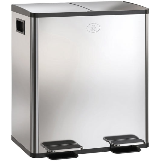 Photo of HOMCOM 40L Dual Compartment Stainless Steel Bin, with Deodoriser Holders - Silver Tone in Tone colour on a white background