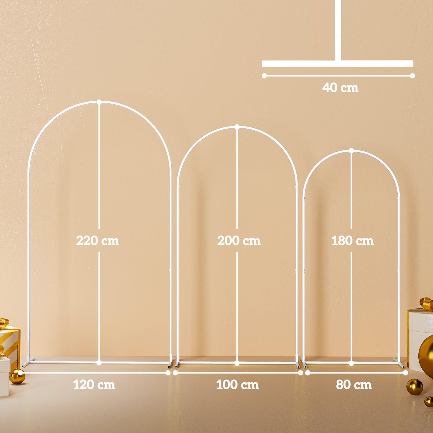 Outsunny Wedding Arch Frame Set, Metal Balloon Arch Stand Set, Balloon Arch Stand Set for Birthday Party, 2.2, 2, 1.8 m White