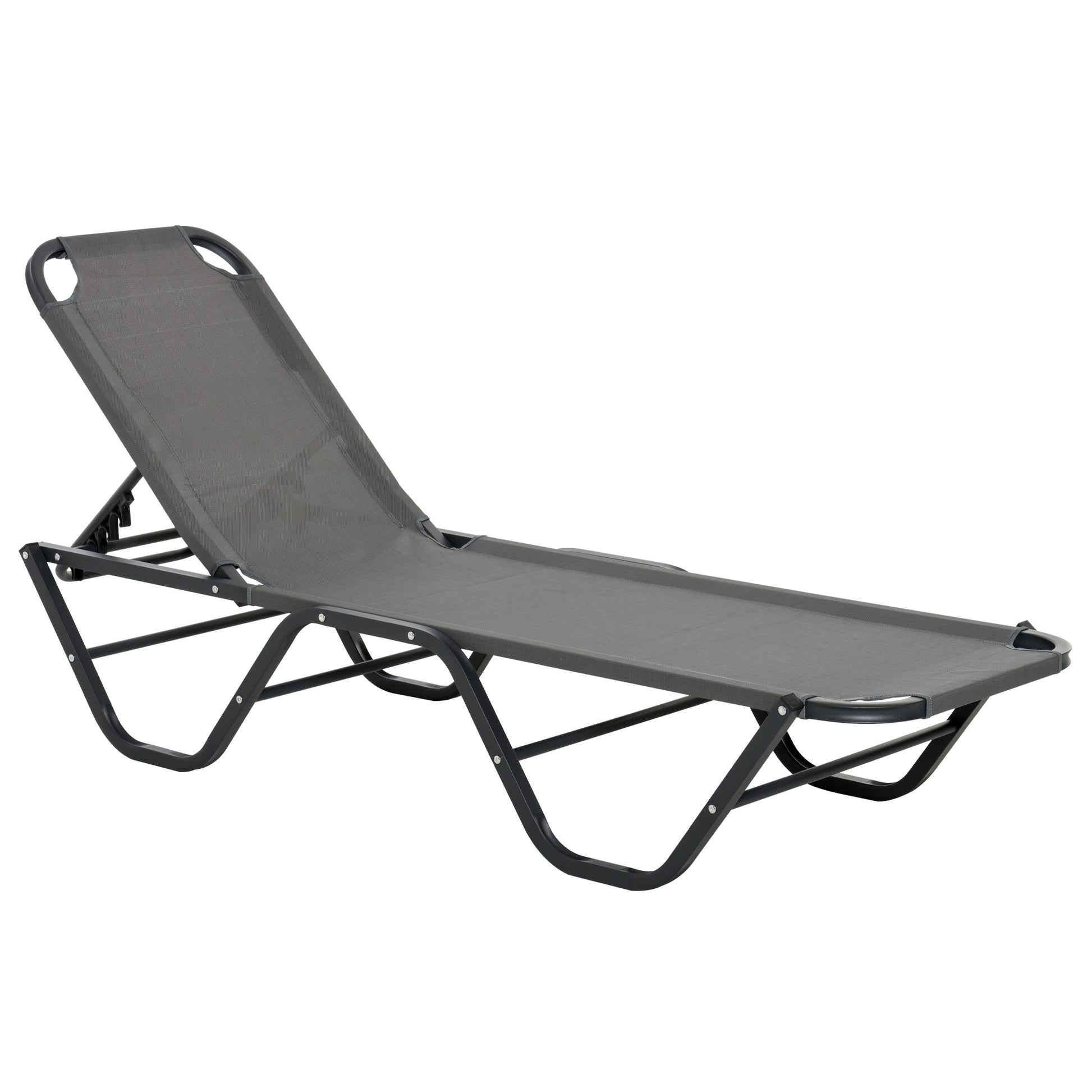 Photo of Outsunny Sun Lounger Relaxed Recliner with 5-Position Adjustable Backrest Aluminium Frame for Pool, Sun Bathing, Grey in Grey colour on a white background