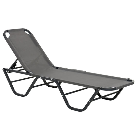 Photo of Outsunny Sun Lounger Relaxed Recliner with 5-Position Adjustable Backrest Aluminium Frame for Pool, Sun Bathing, Grey in Grey colour on a white background